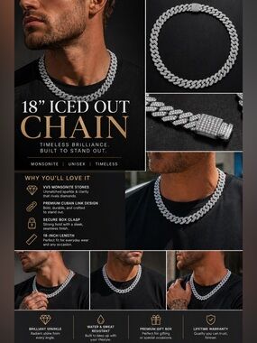 18" Iced Out Cuban Chain Necklace - Silver